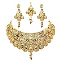 Crunchy Fashion Bollywood Style Gold Plated Traditional Indian Jewelry Necklace Set with Earrings & Tika