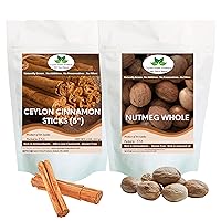 Ceylon Cinnamon Sticks | Nutmeg Whole | 2 Pack Bundle |100% Pure & Natural Premium Nutmeg & Ceylon Cinnamon from Sri Lanka | 4 Oz each (total of 8 oz.)