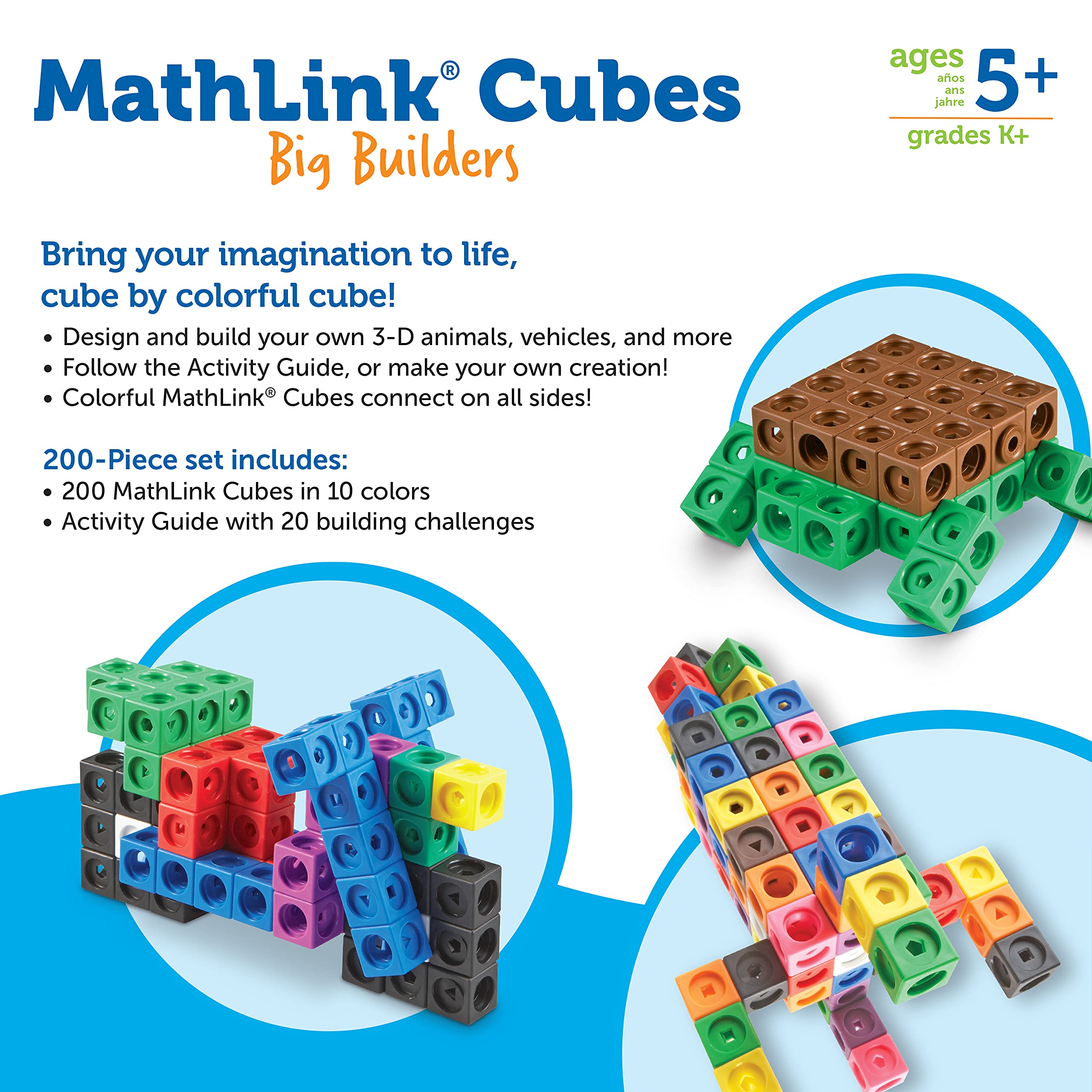 Learning Resources MathLink Cubes Big Builders - Set of 200 Cubes, Ages 5+, Develops Early Math Skills, STEM Toys, Math Games for Kids, Math Cubes for Kids,Back to School Gifts