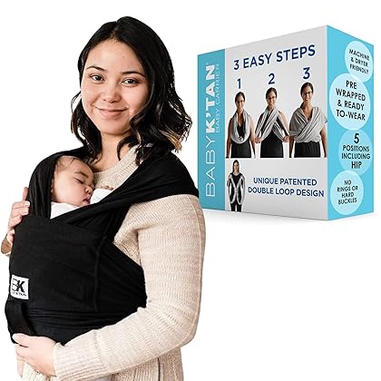Baby K'tan Baby carrier Baby Wrap - Pre Wrapped slips on like a shirt - Not Like any Ring Sling, No Rings, No Tying, No Buckles - newborn - infant to toddler baby holder, perfect for Baby wearing Original Black - SMALL (refer to sizing chart)