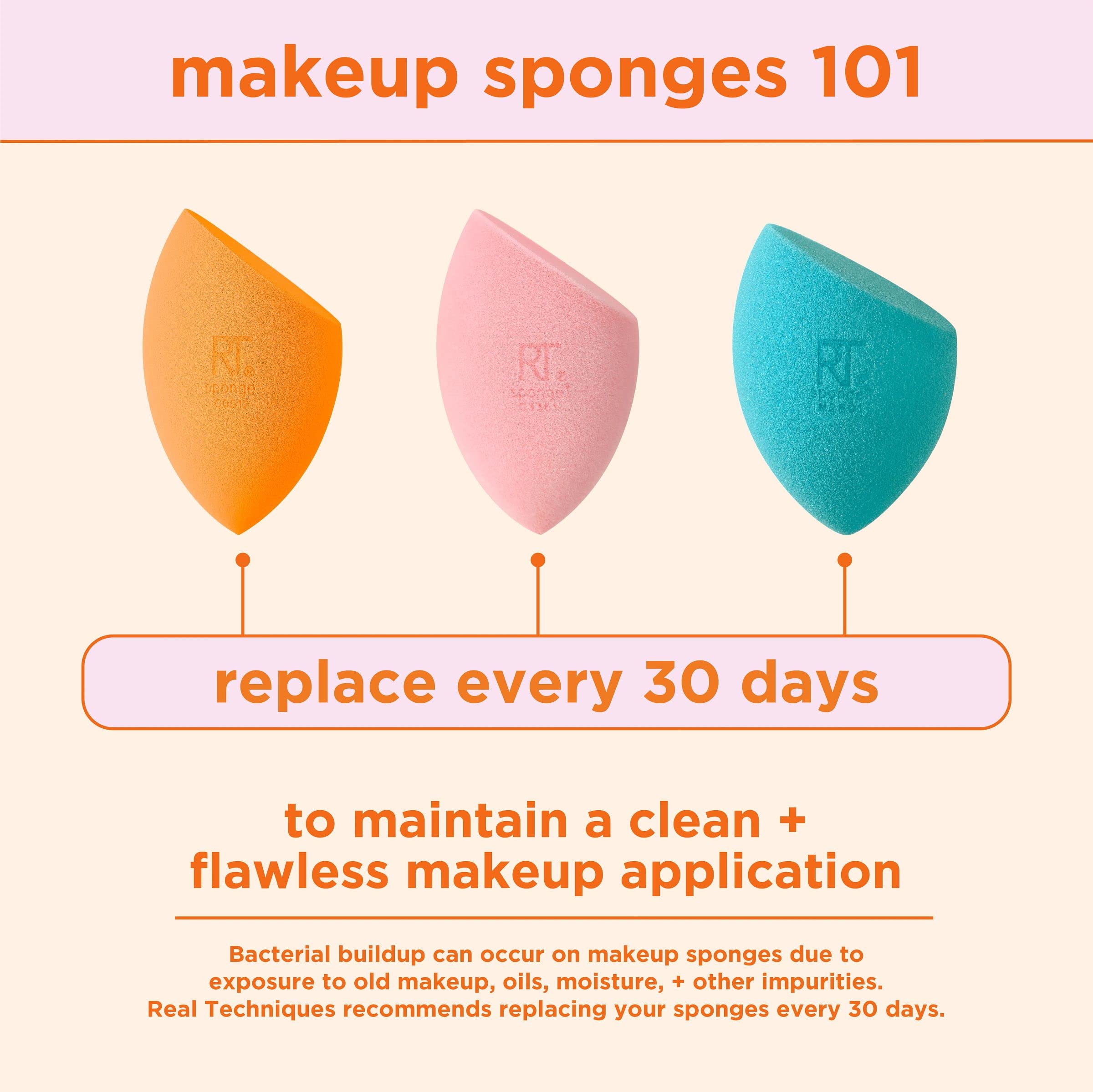 Real Techniques Ultimate Makeup Sponge Trio, Makeup Blending Sponges, For Liquid, Cream, & Powder Products, Powder & Foundation Sponges, Mini Makeup Sponge, Latex-Free Foam, Travel-Friendly, 3 Count