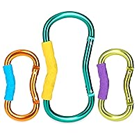 Nuby Stroller Hooks: 3pk, Green/Multi Color, Includes 1 Large & 2 Small Carabiner Hooks for Organizing Essentials
