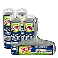 Scotch-Brite 50% Stickier Large Surface Lint Roller and 4 Refill Rolls, Extra Sticky Pet and Furniture Lint Roller, Cleaning Roller for Dirt, Crumbs, and Sand