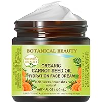 Organic CARROT SEED OIL HYDRATION FACE CREAM for NORMAL, DRY, SENSITIVE SKIN. Protection Against DRYNESS. 4 Fl. oz - 120 ml.