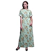 Bimba Rayon Watercolor Printed Women's Long Maxi Dress Gown with Side Slit