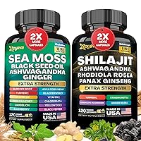 Dynamic Vitality Bundle - Sea Moss 7000mg, Black Seed Oil 4000mg, Ashwagandha 2000mg, Ginger & Shilajit 9000mg, Rhodiola Rosea 1000mg, Panax Ginseng 1500mg, All in 1 Supplements (2 Pack)
