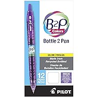 PILOT B2P Colors - Bottle to Pen Refillable & Retractable Rolling Ball Gel Pen Made From Recycled Bottles, Fine Point, Purple G2 Ink/Barrel, 12-Pack (36626)