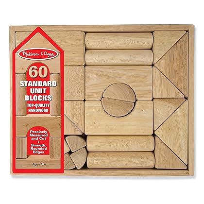 Melissa & Doug Standard Unit Solid-Wood Building Blocks With Wooden Storage Tray (60 pcs) - Classic Blocks For Toddlers Ages 3+