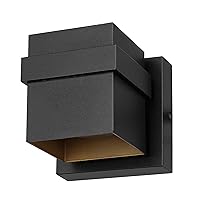 Globe Electric 60000022 11.5W LED Integrated Outdoor Wall Sconce, Matte Black, Gold Accent, 400 Lumens, 3000 Kelvins, 90 CRI, Petite Structure, Outdoor Lighting Modern, Front Porch Décor