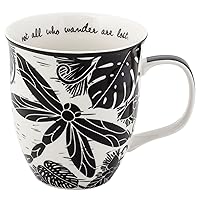 Karma Gifts 16 oz Black and White Boho Mug Dragonfly - Cute Coffee and Tea Mug - Ceramic Coffee Mugs for Women and Men