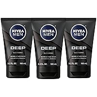 DEEP Cleansing Beard and Face Wash, Enriched with Natural Charcoal, 3 Pack of 3.3 Fl Oz Tubes