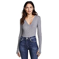 Enza Costa Women’s Cashmere Blend Cuffed V-Neck Top with Thumbholes
