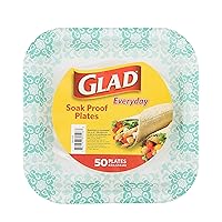 Glad Printed Disposable Paper Plates, 8 1/2 Inch | Heavy Duty Soak Proof Paper Plates with Beautiful Teal Printed Design | 50 Count Square 8.5 In. Paper Plates, Aqua