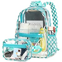 BTOOP Clear Backpack for School Girls Large See Through Book Bags with Clear Fanny Pack Heavy Duty Transparent Plastic Backpacks for High School Sports Women Work Stadium