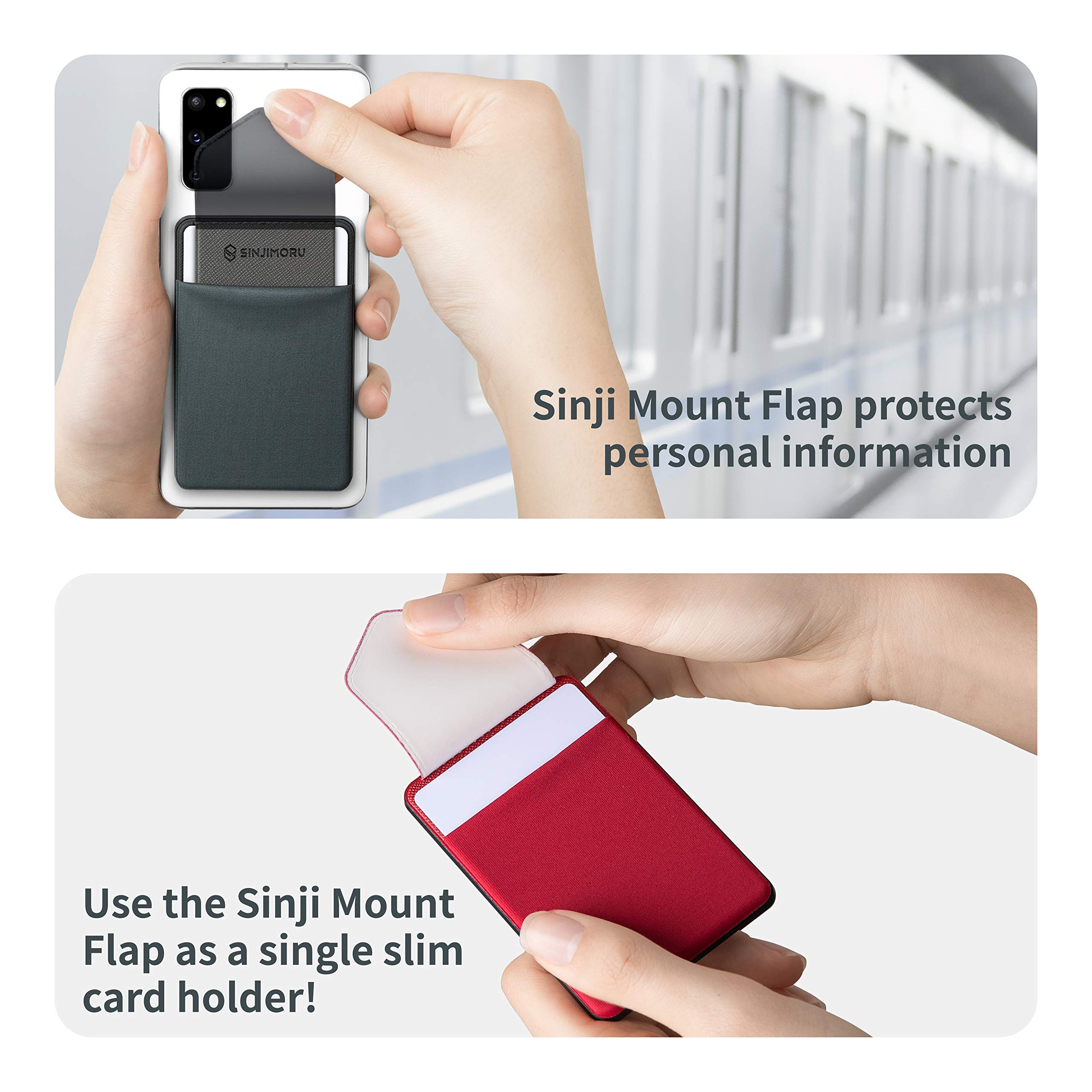 Sinjimoru Removable Cell Phone Wallet with Flap, Wireless Charging Compatible Cell Phone Card Holder for Back of Phone. Sinji Mount Flap Grey