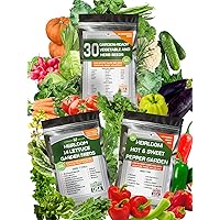 Heirloom Lettuce Greens, Hot and Sweet Peppers, Herbs and Vegetables Seeds for Gardening - Non-GMO USA Grown - Total 54 Seed Varieties for Indoor and Outdoor Planting - Easy to Grow