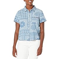 Tommy Hilfiger Women's Collared Shirt Button Up Bandana Chambray Shirt