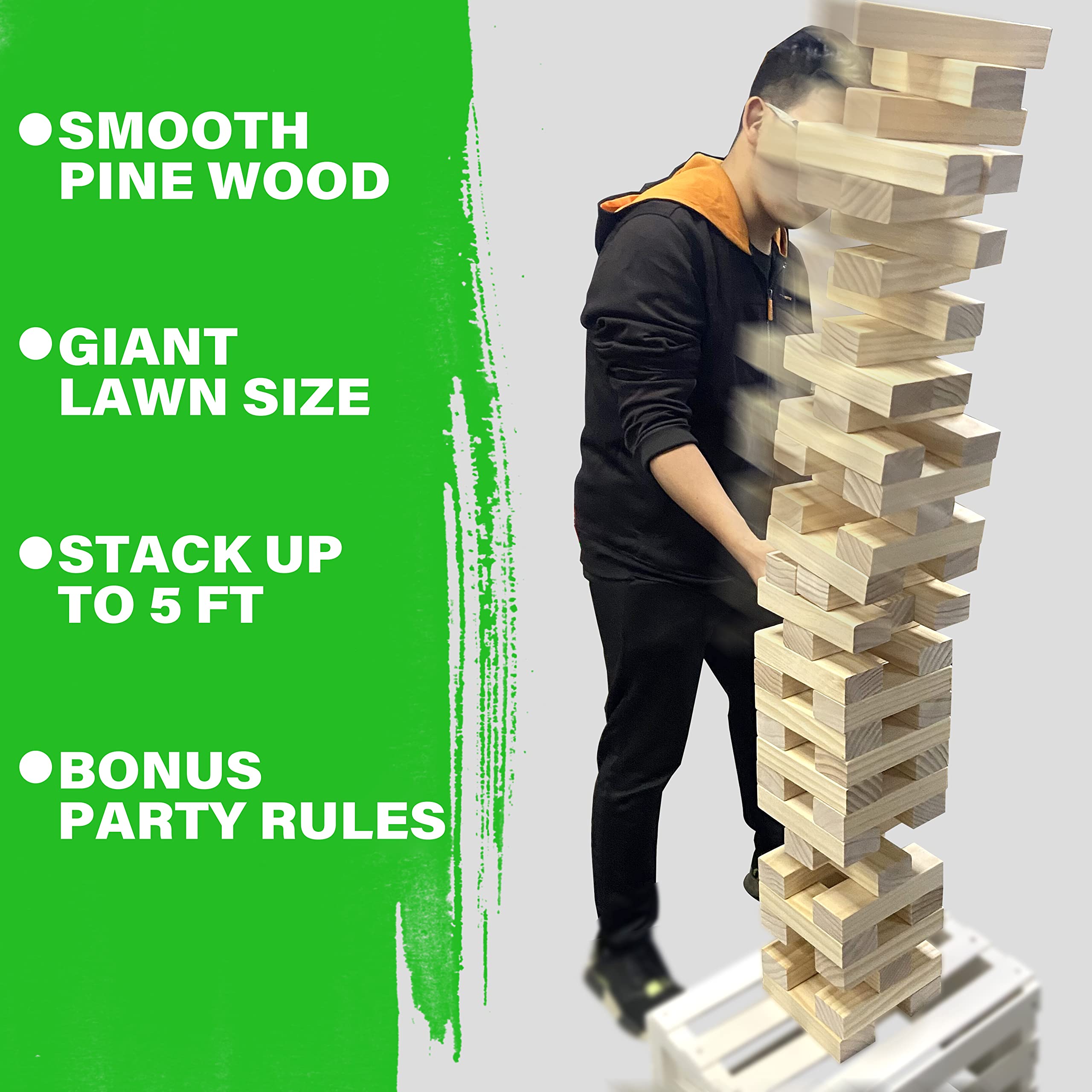 SPORT BEATS Giant Tower Game Life Size Wooden Stacking Games Lawn Outdoor Games for Adults and Family - Includes Rules and Carry Bag-54 Large Blocks