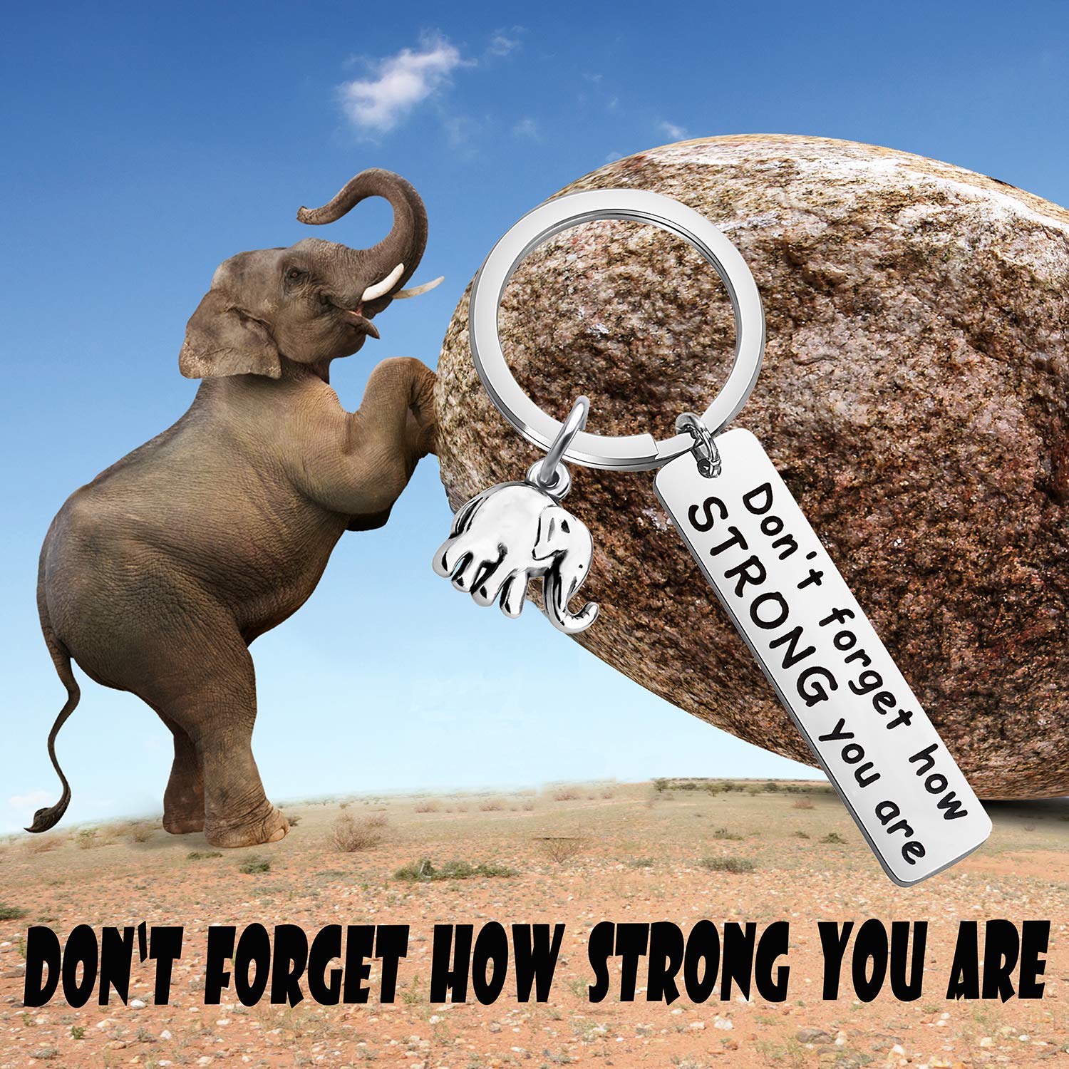 MYOSPARK Elephant Keychain Don't Forget How Strong You Are Inspirational Gift For Graduate Elephant Lovers