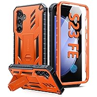 FNTCASE for Samsung Galaxy S23-FE Case: Military Grade Protective Hard Phone Case with Kickstand | Screen Protector | Shockproof TPU Full Protection Drop Proof Phone Cover for Galaxy S23 FE 5G Orange