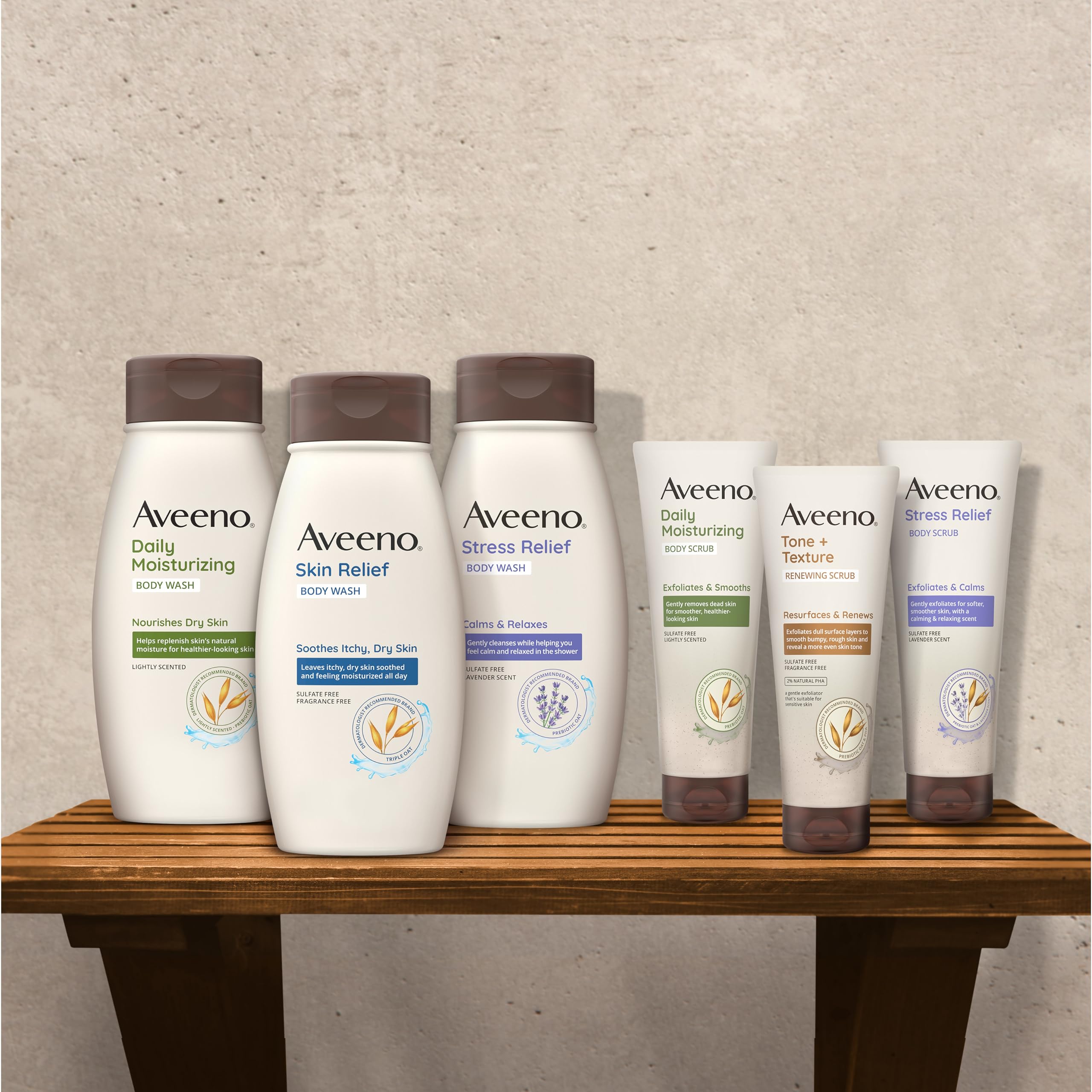 Aveeno Stress Relief Body Wash with Soothing Oat & Lavender Scent for Sensitive Skin, Moisturizing Shower Wash Gently Cleanses & Helps You Feel Calm, Sulfate-Free, Twin Pack, 2 x 18 fl. oz
