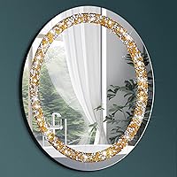 Oval Crystal Wall Mirror Gold Crushed Diamond Bathroom Mirror 20 x 16 Inch Decorative Mirror Frameless Glam Bling Vanity Mirror for Home Wall Decor Bedroom Living Room Entryway
