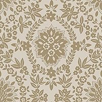 RoomMates RMK12572PL Taupe and Gold Boho Baroque Damask Peel and Stick Wallpaper, Neutral