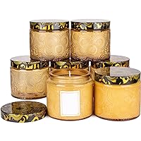 Art Secret 10 oz Embossed Glass Candle Container with Tin Lid and Labels, Pack of 9 (Orange)