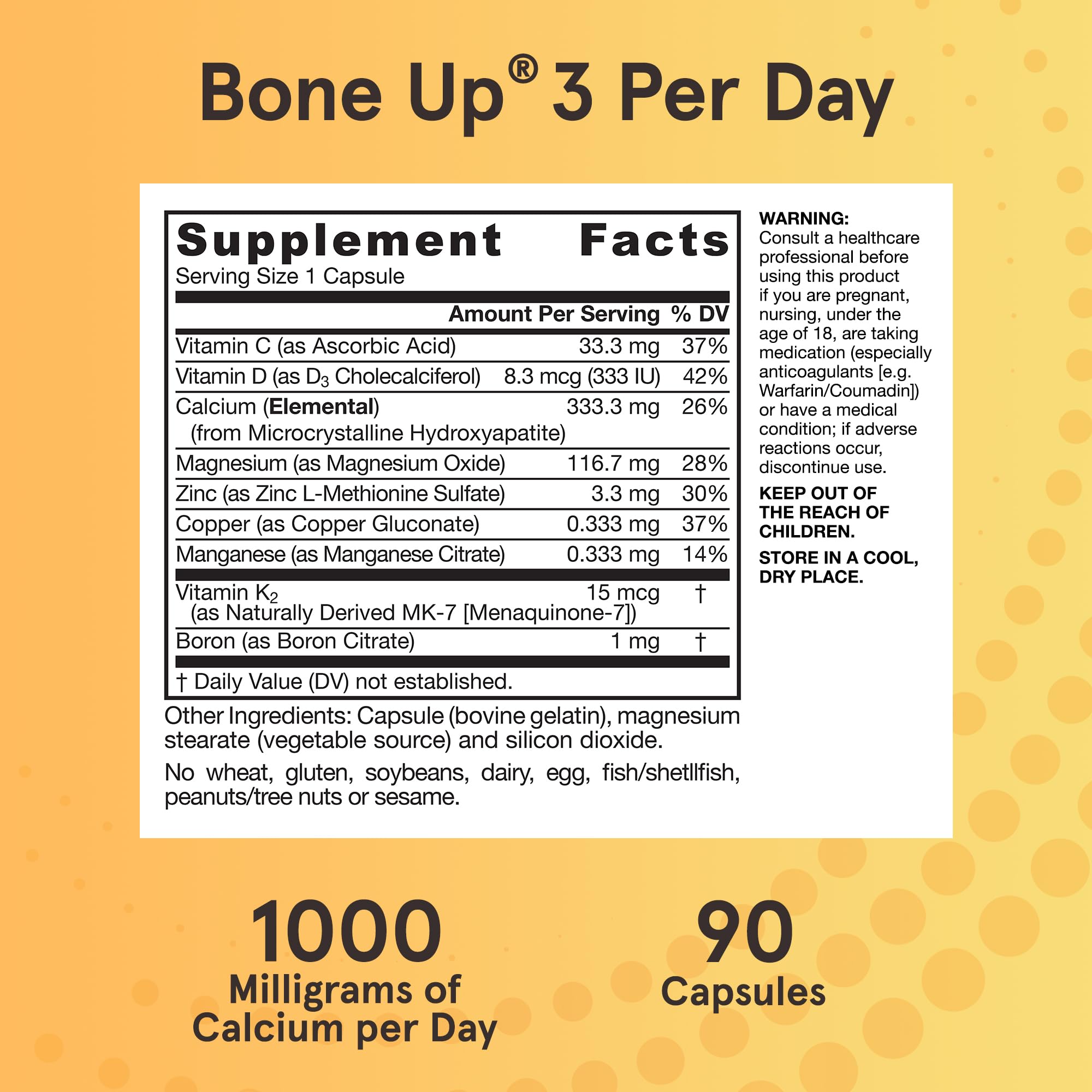 Jarrow Formulas BoneUp Three Per Day - 90 Capsules - 30 Servings - For Bone Support & Skeletal Nutrition - Includes Naturally Derived Vitamin D3, K2 (as MK-7) & 1000 mg Calcium - Gluten Free - Non-GMO