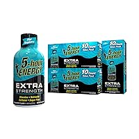 5-Hour Energy Shots Extra Strength | Blue Raspberry Flavor | 1.93 oz. 30 Count | Sugar Free, Zero Calories | Amino Acids and Essential B Vitamins | Dietary Supplement | Feel Alert and Energized