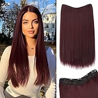 Clip in Hair Extensions - Straight Burgundy U-Shaped Hair Extension 22 Inch Long One Piece Synthetic Hairpiece with 5 Clips for Women Daily Use