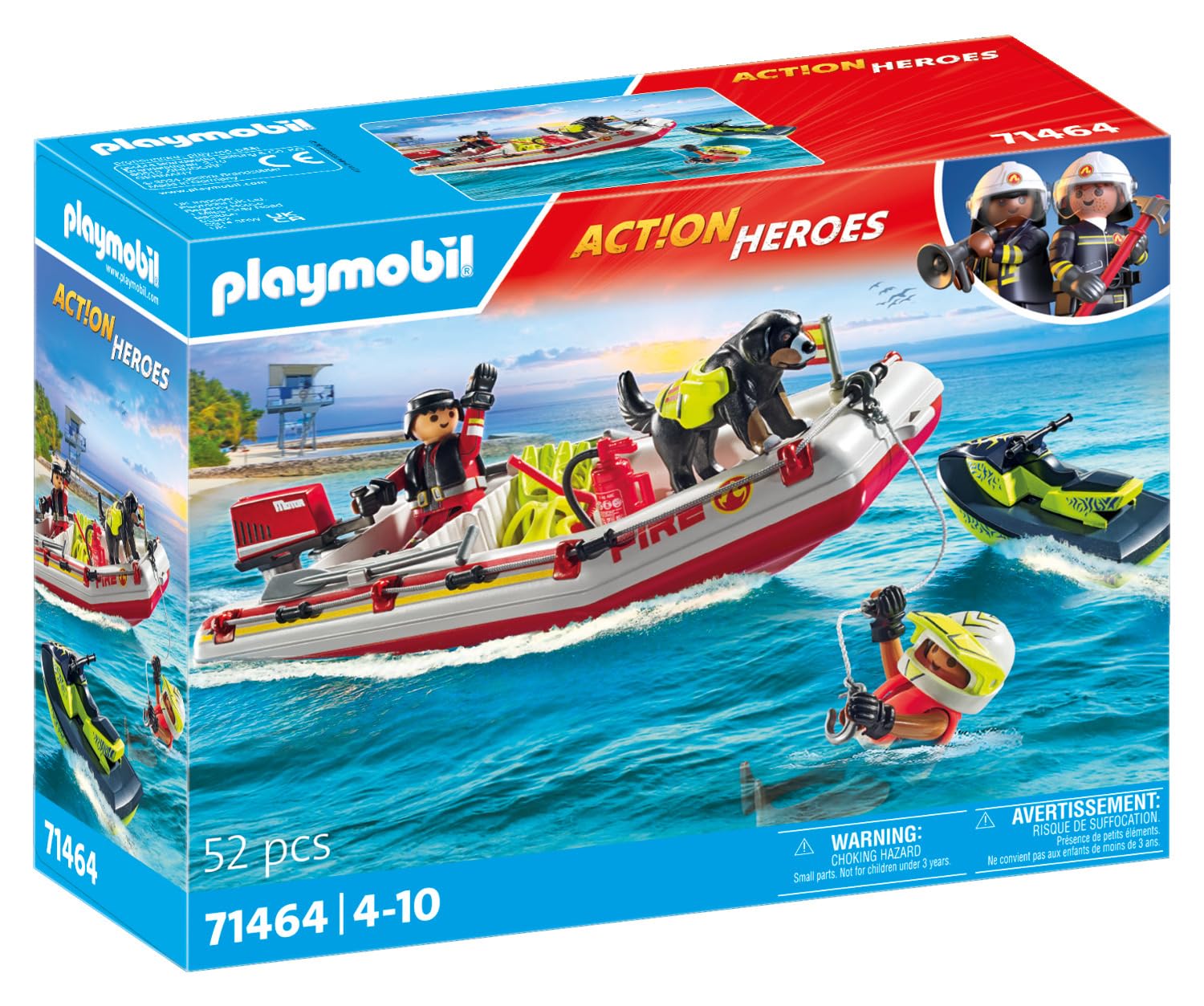 Playmobil 71464 Action Heroes: Fireboat with Water Scooter, exciting Water Rescue, Fun Imaginative Role Play, Realistic playsets Suitable for Children Ages 4+