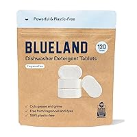 BLUELAND Plastic-Free Dishwasher Detergent Tablets, 120 Count, Unscented