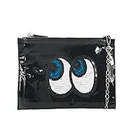 Sequin Looking Eyes w Lashes Clutch Wristlet, Black