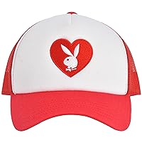 Playboy Trucker Hat, Mesh Adjustable Snapback Baseball Cap with Curved Brim, Red, One Size