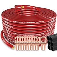 4 Gauge Wire 50ft Red Copper Clad Aluminum CCA - Primary Automotive Wire Power/Ground, Battery Cable with Lugs Terminal Connectors and Heat Shrink Tub Electrical 4ga AWG 50 Feet