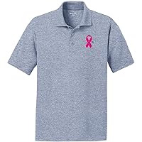 Mens Breast Cancer Pink Ribbon Pin (Pocket Print) Textured Polo