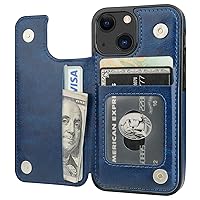 Compatible with iPhone 13 Mini Wallet Case with Card Holder, PU Leather Kickstand Card Slots Case, Double Magnetic Clasp and Durable Shockproof Cover 5.4 Inch(Blue)