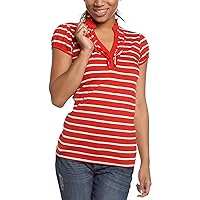 Southpole Juniors Lurex Yarn Dyed Stripe Ruffle-Front Top With Puff Sleeves