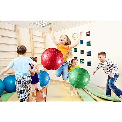 Bedwina Big Knobby Balls - (Pack of 5) 18 Inch Fun Bouncy Balls for Toddlers and Kids – Plus Added Hand Air Pump, Great for Tactile Sensory Balls, Spiky Stress Ball, Fidget Toys, and Party Favors