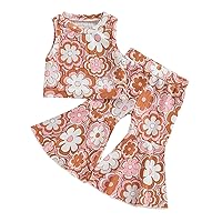 Toddler Girl Floral Outfit Flare Pant Set Sleeveless Floral Tank Top Floral Bell Bottom Pants Summer Clothes 2pcs