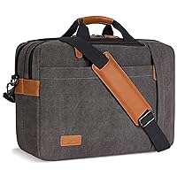 ESTARER Men's Laptop Messenger Bag, 17 Inch Laptop Backpack, Water Resistant Canvas Computer Bag Shoulder Bag, 3 in 1 Convertible Laptop Briefcases (Grey)