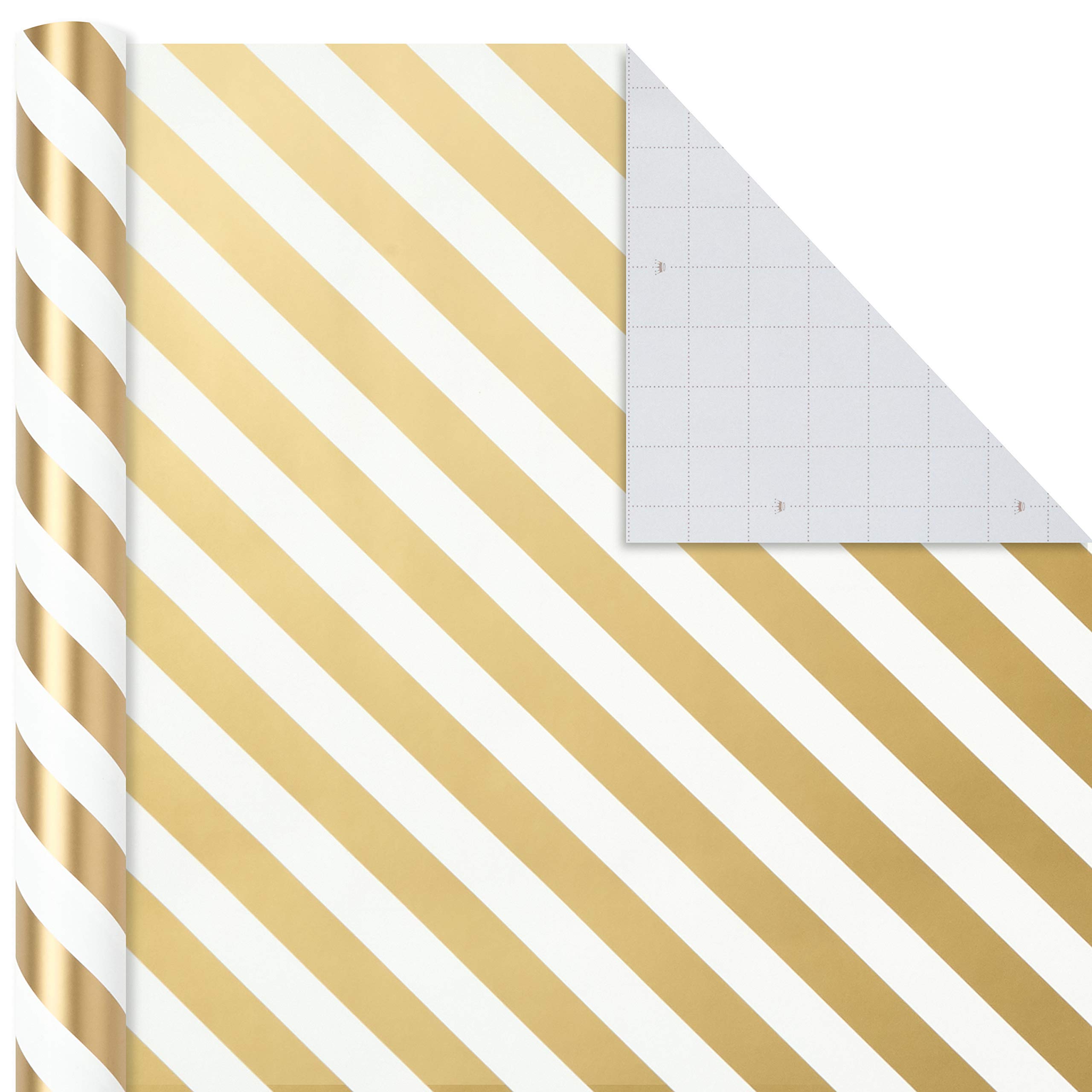 Hallmark Gold and White Wrapping Paper with Cutlines on Reverse (3 Rolls: 105 sq. ft. ttl) for Birthdays, Weddings, Christmas, Hanukkah, Graduations, Engagements, Bridal Showers