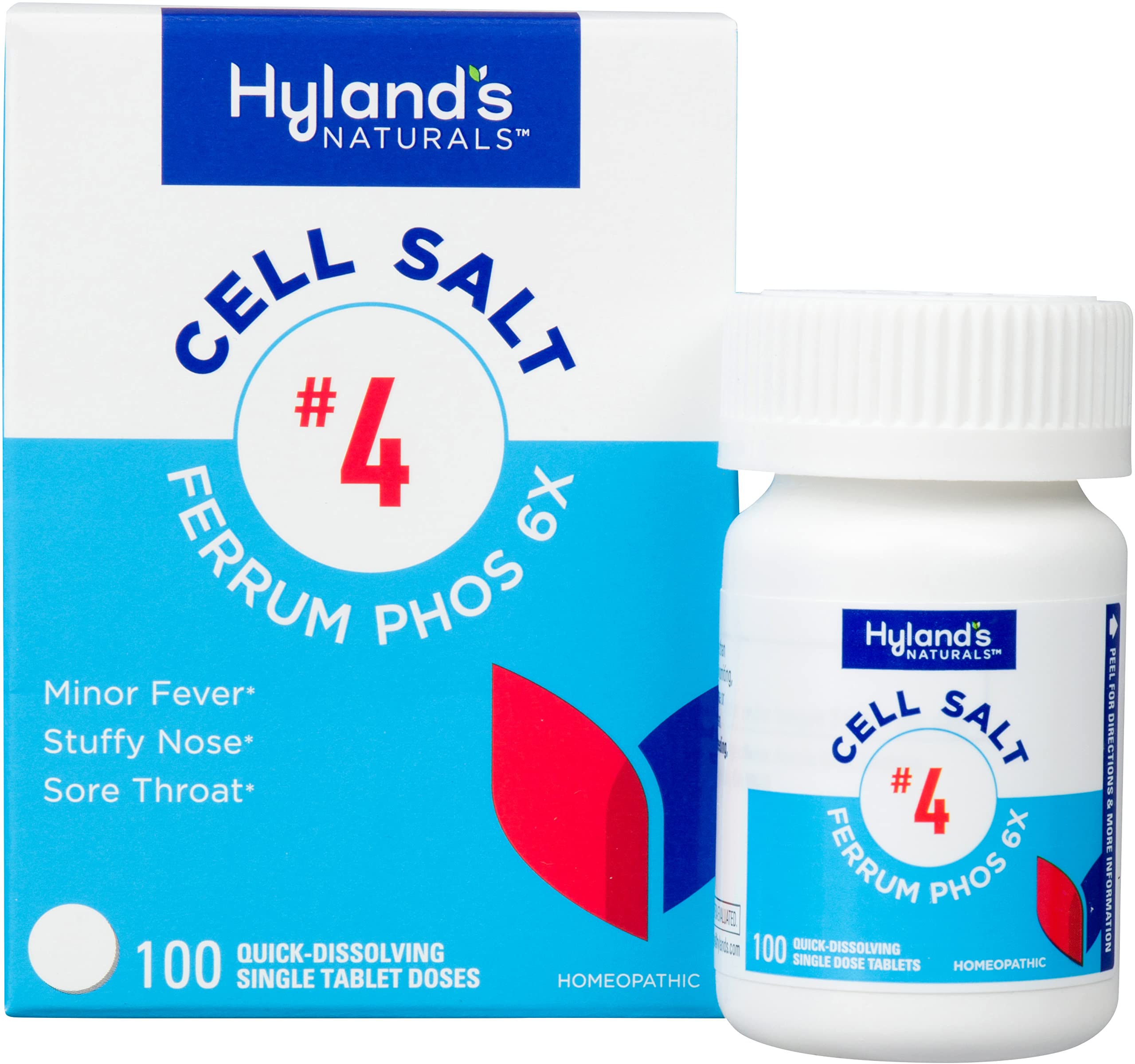 Hyland's Naturals No. 4 Cell Salt Ferrum Phos 6X Tablets, Decongestant and Sinus Relief, Inflammation Supplement, Natural Relief of Cold and Fever Symptoms, Quick Dissolving Tablets, 100 Count
