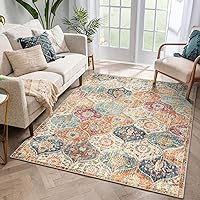 Lahome Moroccan Trellis Area Rug, 3x5 Washable Bedroom Rug Indoor Non-Slip, Small Oriental Accent Throw Rug for Kitchen Entryway Bathroom Living Room Office Carpet (Cream, 3x5ft)