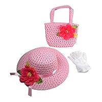 Girls Tea Party Dress Up Play Set with Sun Hat, Purse, and White Gloves