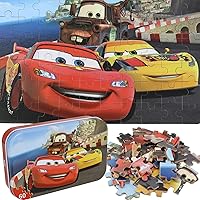 Car Jigsaw Puzzles in a Metal Box 60 Pieces Lightning McQueen Jigsaw Puzzle for Kids Ages 4-8 Children Learning Educational Puzzles Toys(0670)
