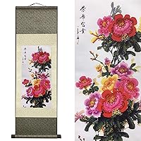 XCHTYZ Asian Wall Decorative Fine Silk Scroll Paintings Floral Art Deco Scroll (39 x 12 inches)…