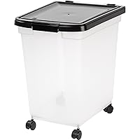 IRIS USA 50 Lbs / 65 Qt WeatherPro Airtight Pet Food Storage Container with Removable Casters, for Dog Cat Bird and other Pet Food Storage Bin, Keep Fresh, Translucent Body, Easy Mobility, Clear/Black