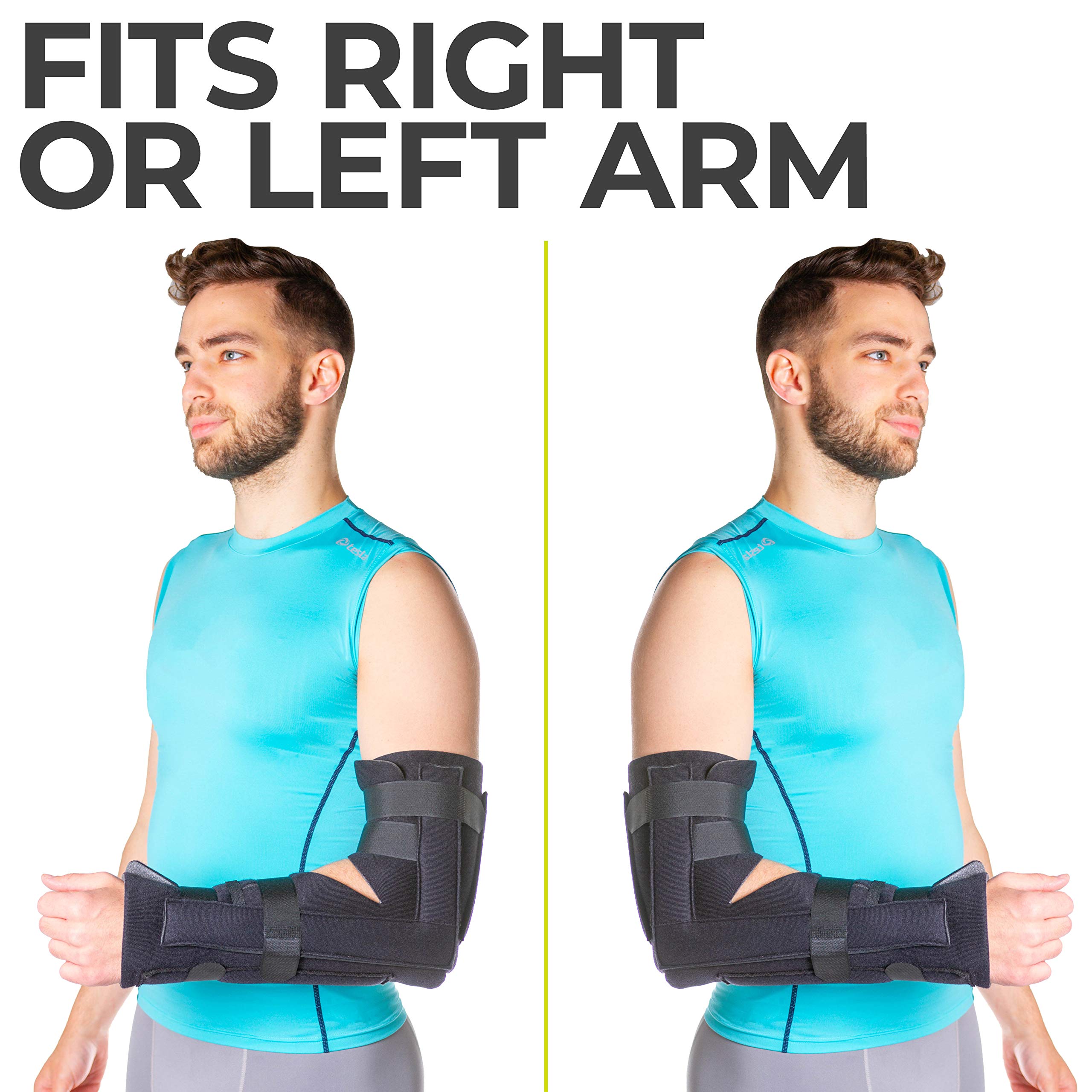 BraceAbility Elbow Immobilizer Brace | Removable Long Arm Cast and Soft Forearm Orthosis Splint for Broken Supracondylar, Distal Humerus, Proximal Ulna Fracture or Olecranon Bursitis (S/M)